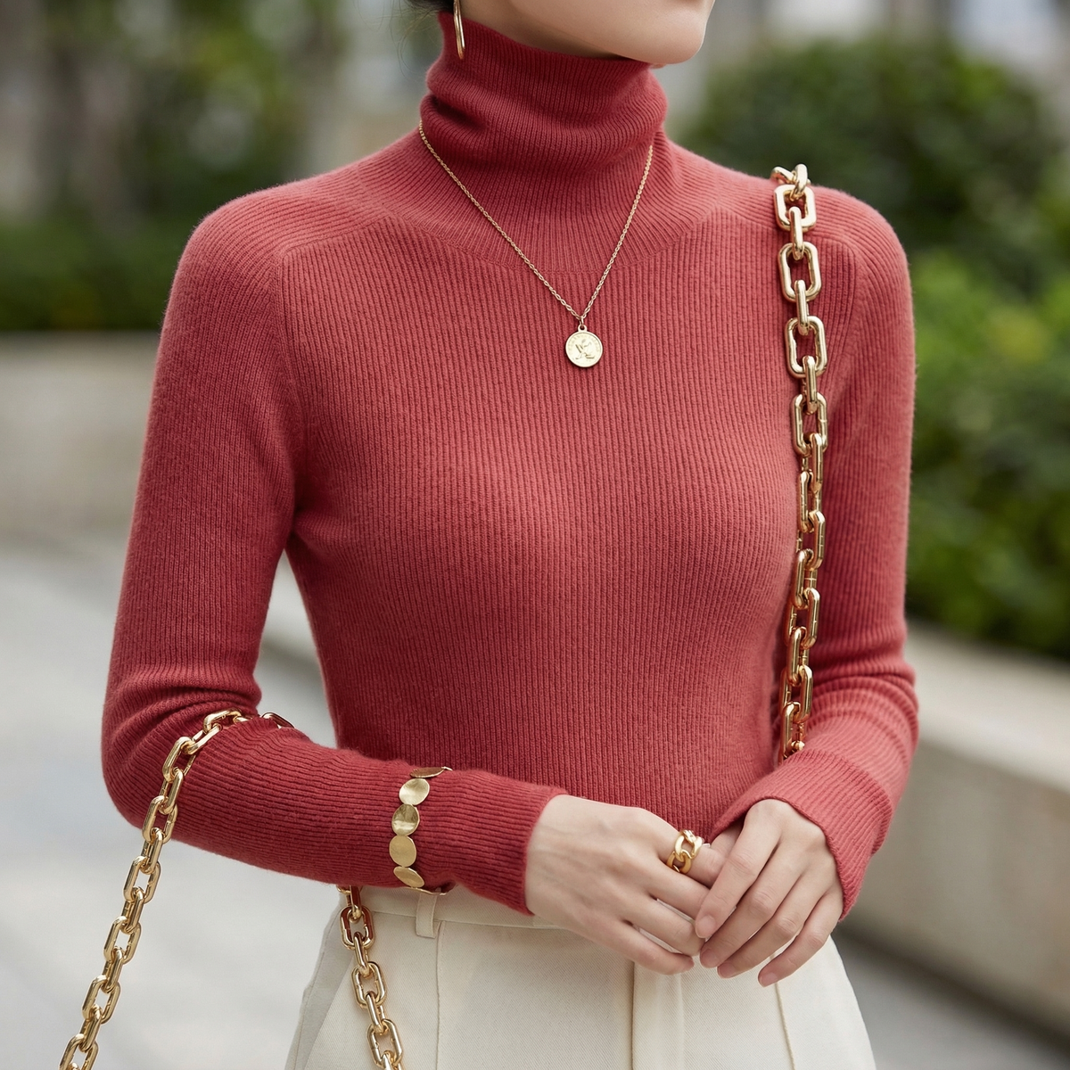Women's Cashmere Turtleneck Jumper – soft minimal knit – product view 3