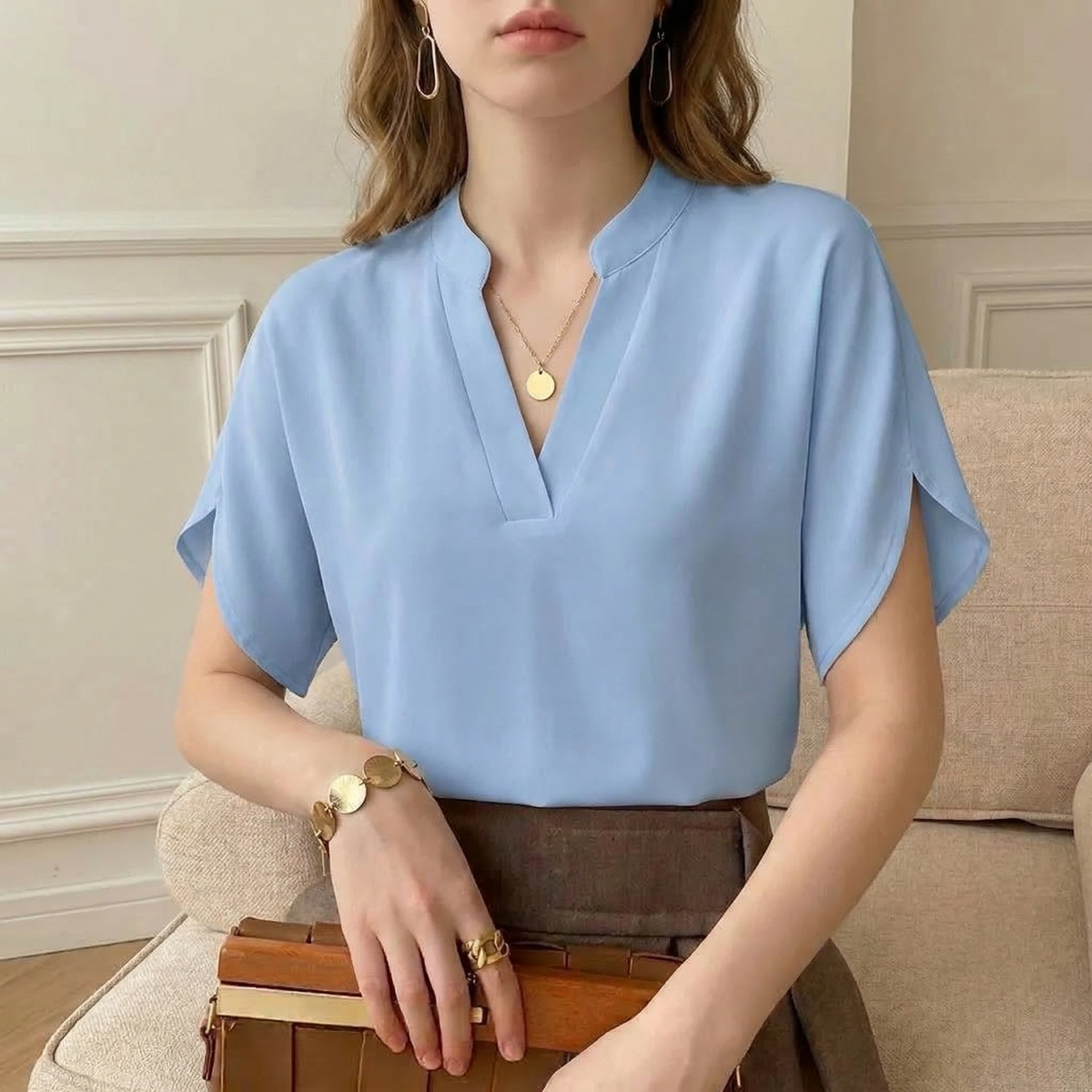 Women's Silk Blouse UK – V-Neck – The Celestara – image 3