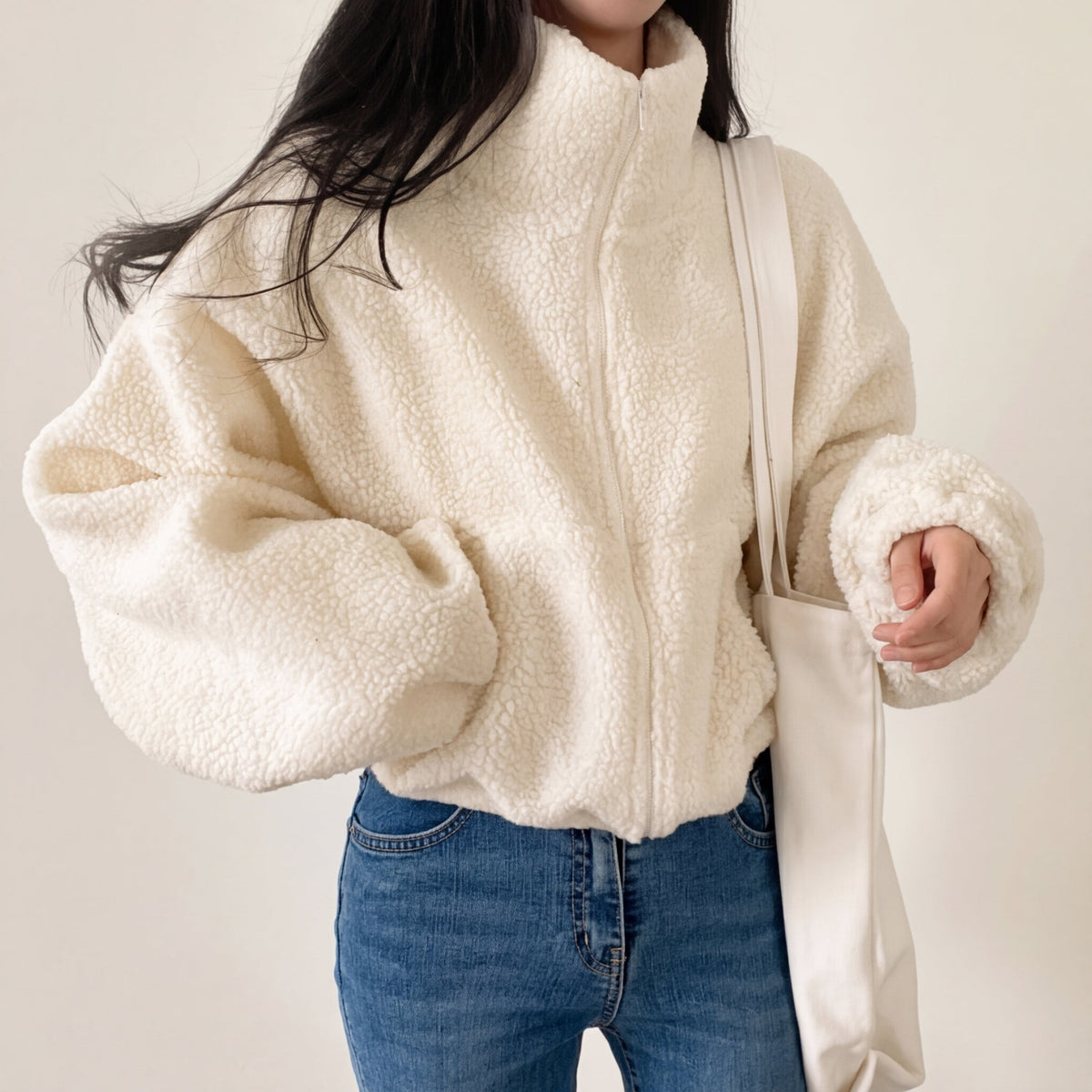 Women's Sherpa Fleece Jacket UK – cropped half-zip, view 4