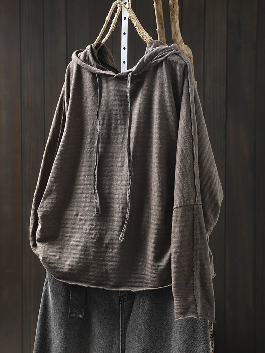 Women's Plus Size Striped Cotton Hoodie – relaxed long sleeve, view 2 | The Elsinore | Huna