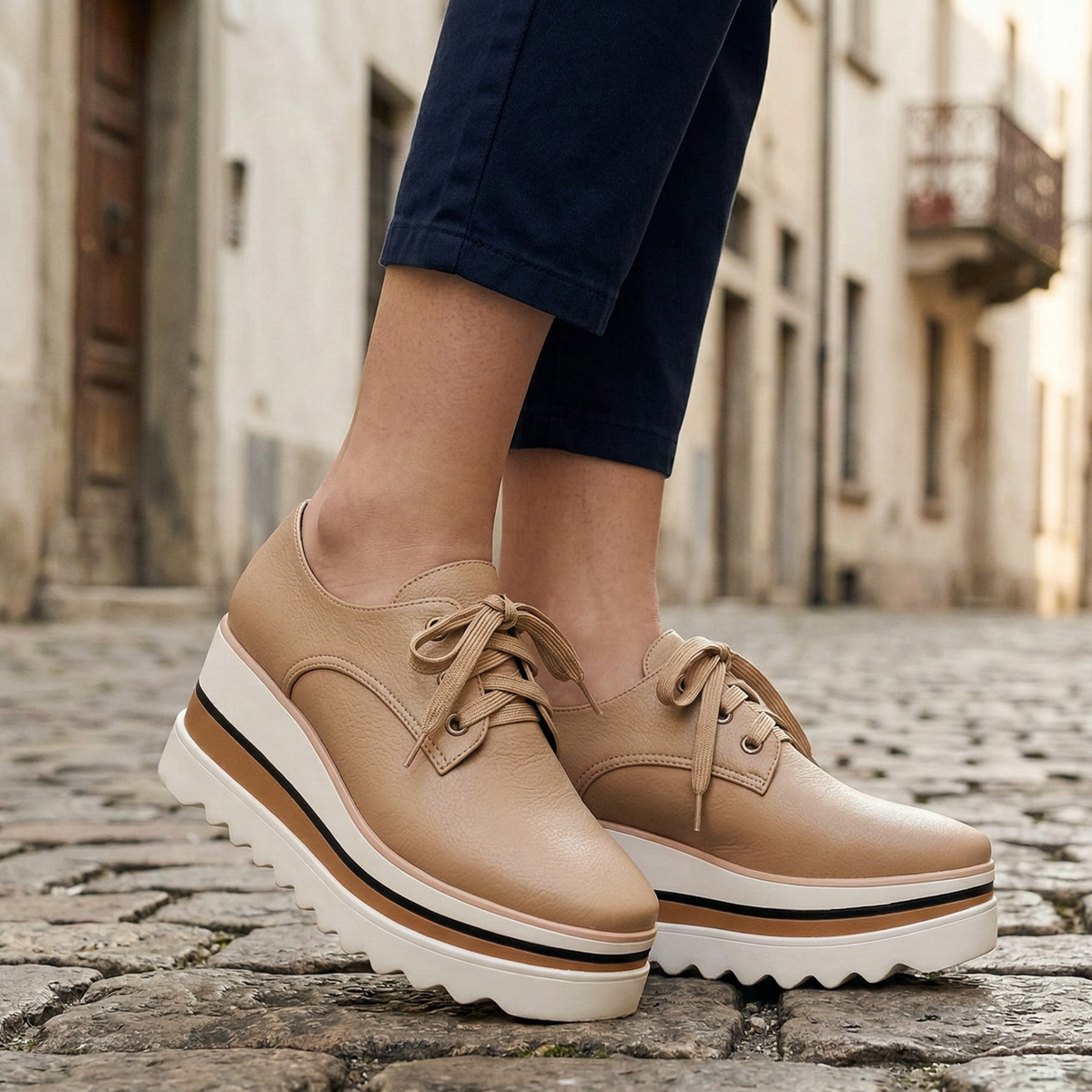Women's Platform Oxford Shoes – chunky lace-up style, view 3 | The Eglantine | Huna