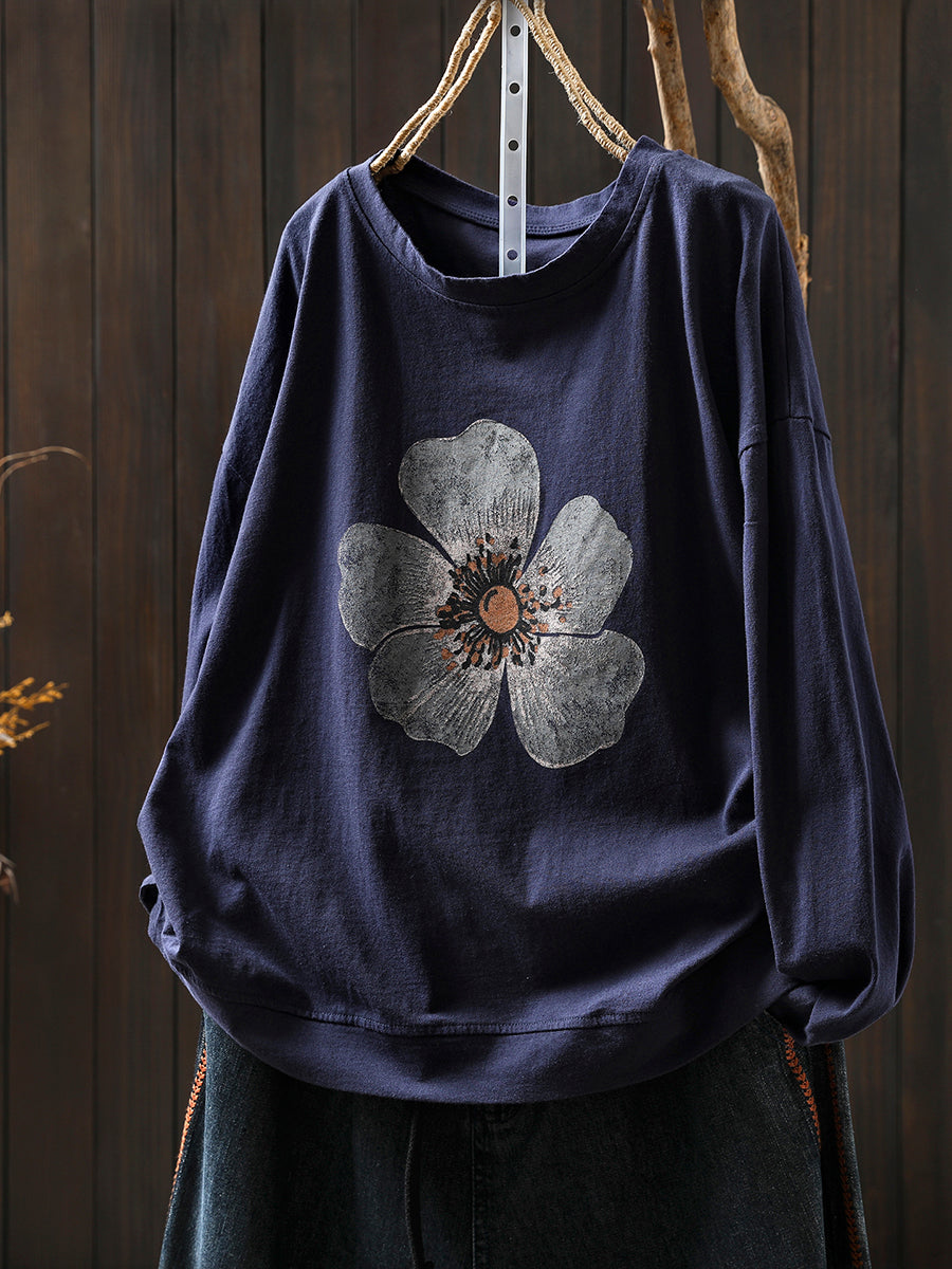 Women's Plus Size Floral Blouse – cotton crew neck, view 3 | The Nerissa | Huna