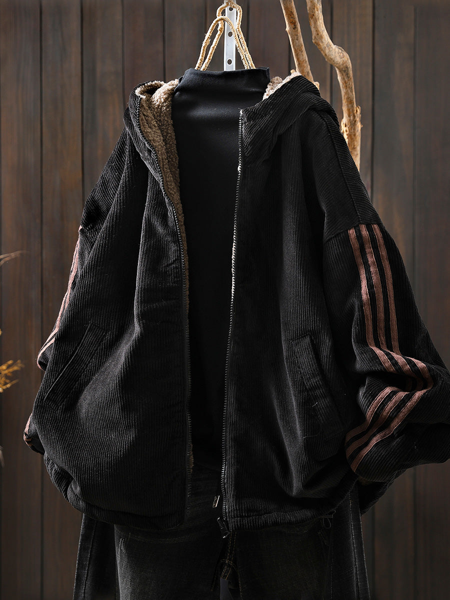 Women's Plus Size Fleece Jacket – hooded winter layer, view 3 | The Melusine | Huna