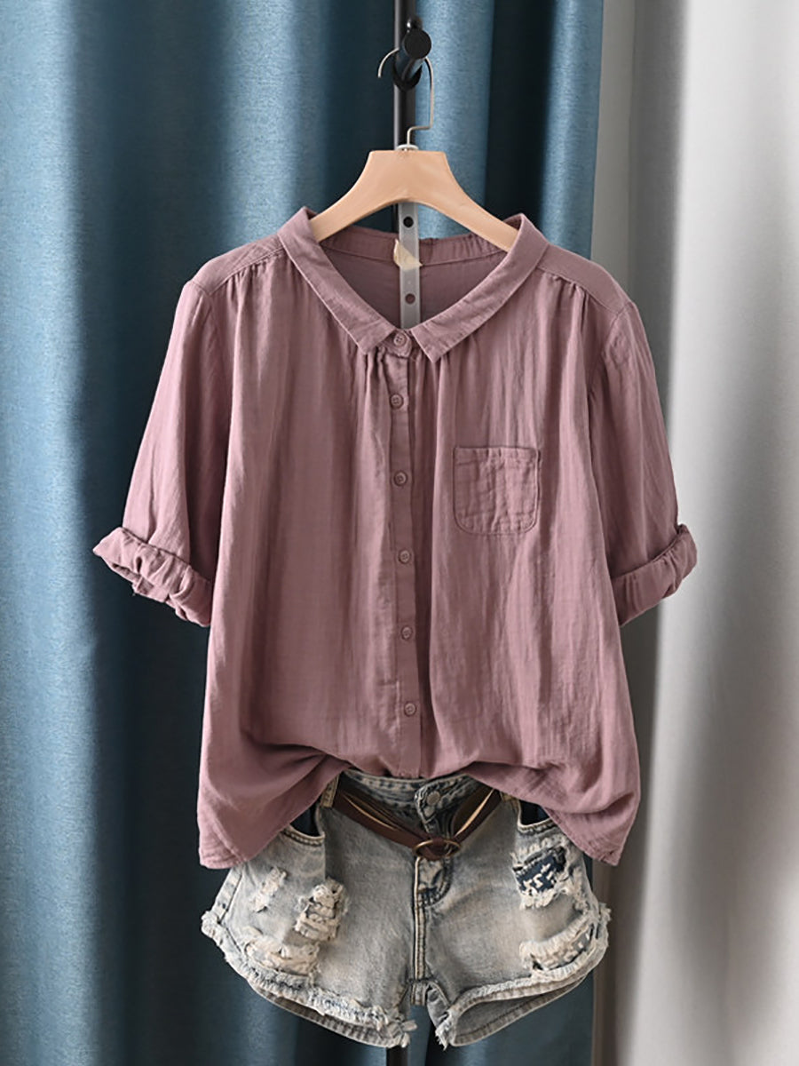 Women's Plus Size Cotton Top – round neck short or long sleeve, view 2 | The Calanthe | Huna