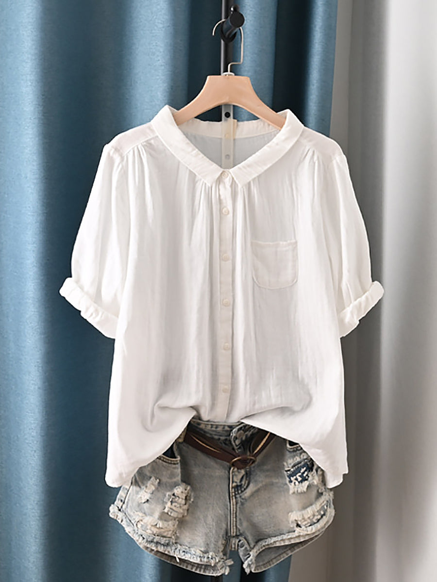 Women's Plus Size Cotton Top – round neck short or long sleeve, view 3 | The Calanthe | Huna