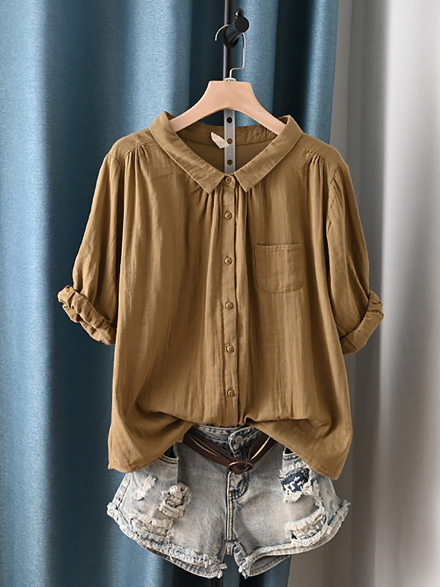 Women's Plus Size Cotton Top – round neck short or long sleeve, view 5 | The Calanthe | Huna