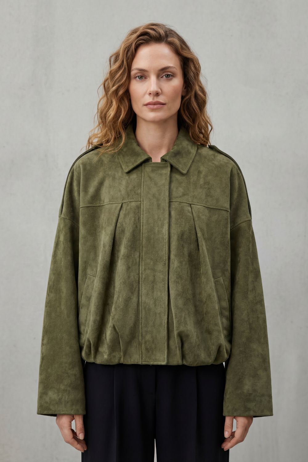 Women's Suede Bomber Jacket – The Kalliane, view 2
