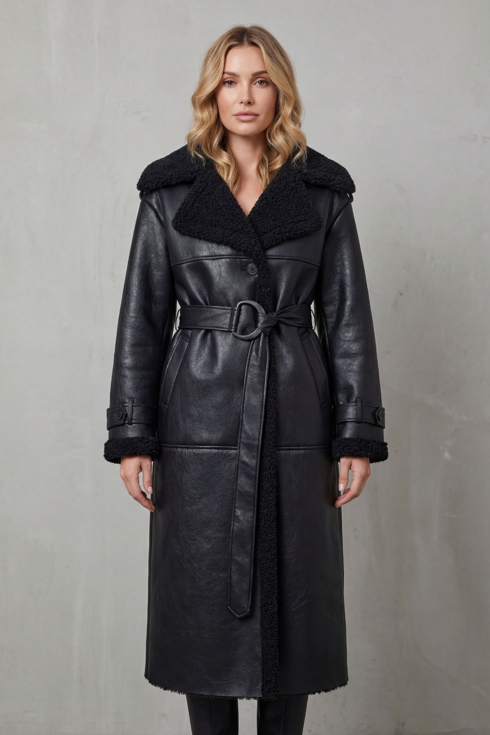 Women's belted shearling coat – The Maristelle by Huna – view 2