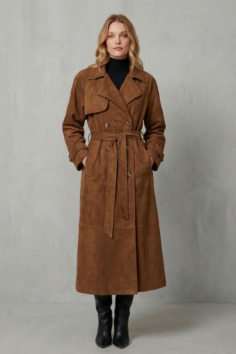 Women's suede trench coat – The Nerissa-Rose by Huna – view 2