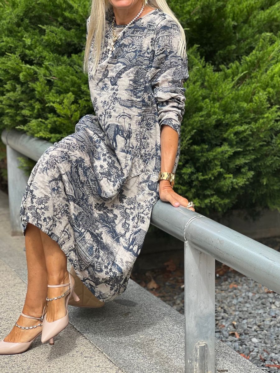 Women's Plus Size Floral Cotton Maxi Dress – loose long sleeve, view 7 | The Jessamine | Huna