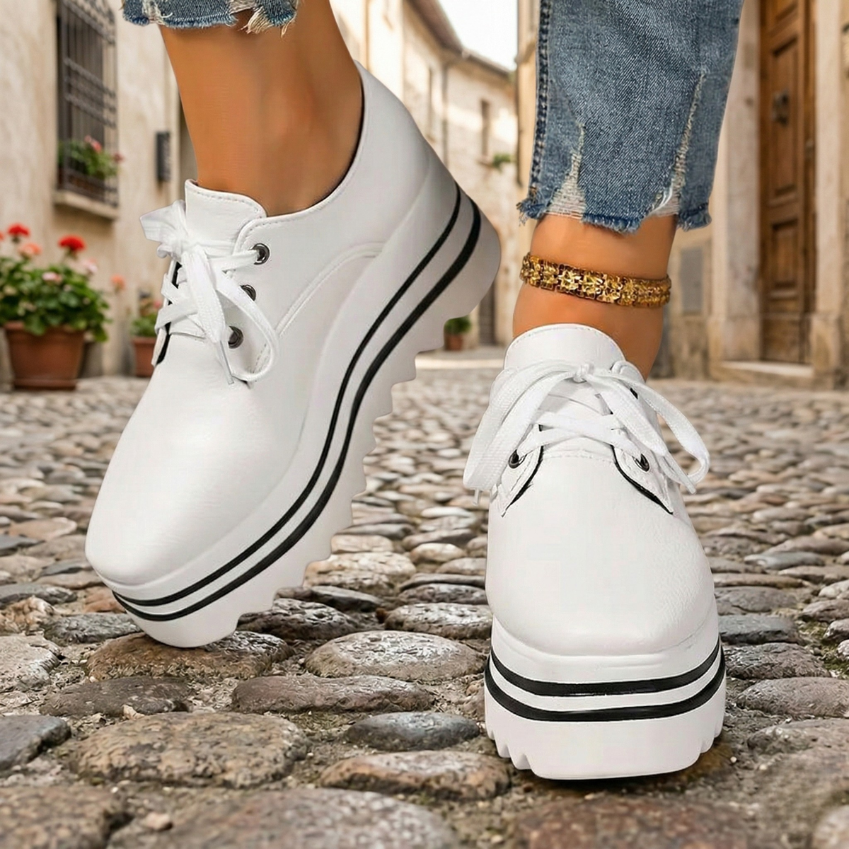 Women's Platform Oxford Shoes – chunky lace-up style, view 5 | The Eglantine | Huna