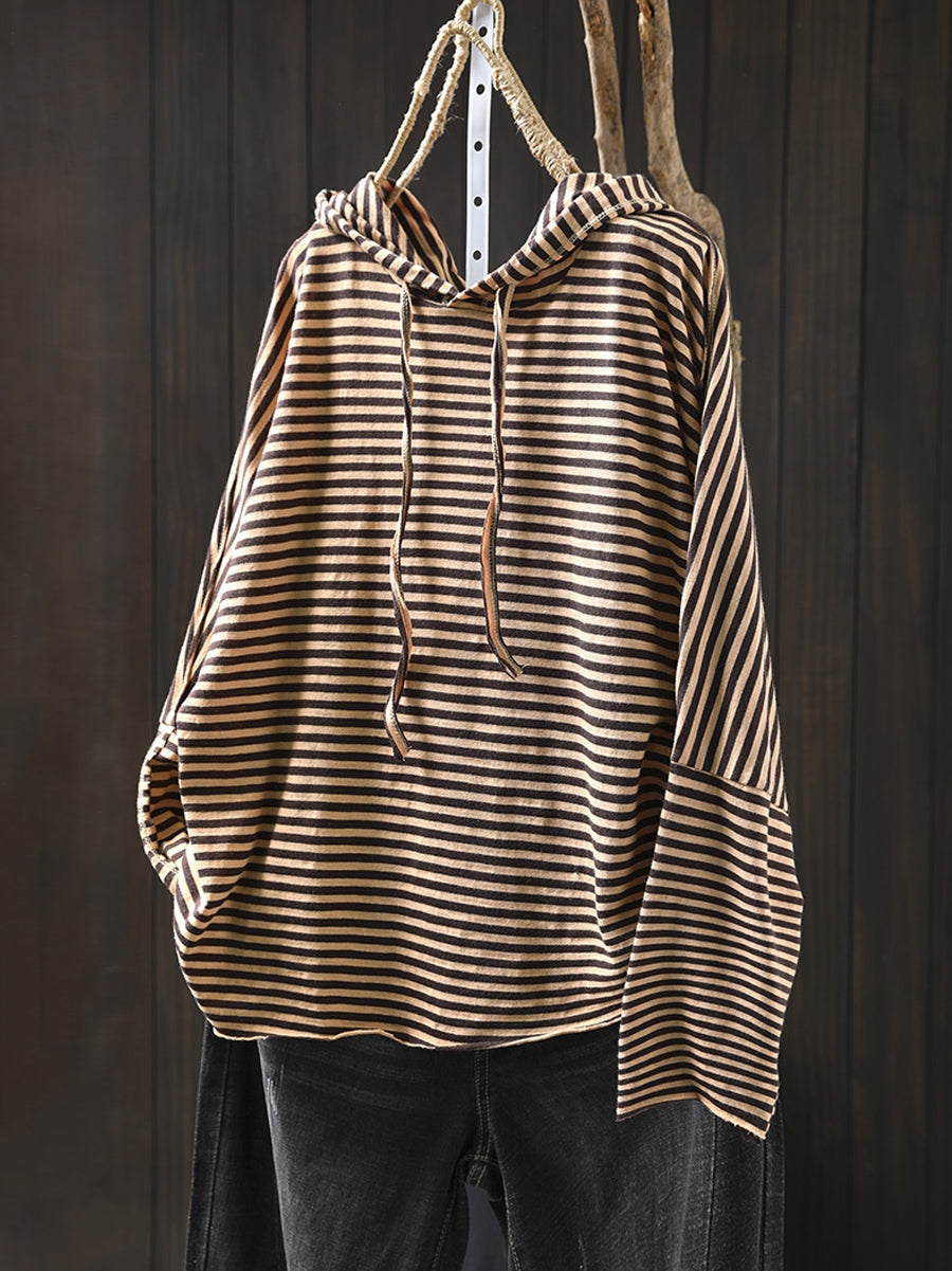 Women's Plus Size Striped Cotton Hoodie – relaxed long sleeve, view 4 | The Elsinore | Huna