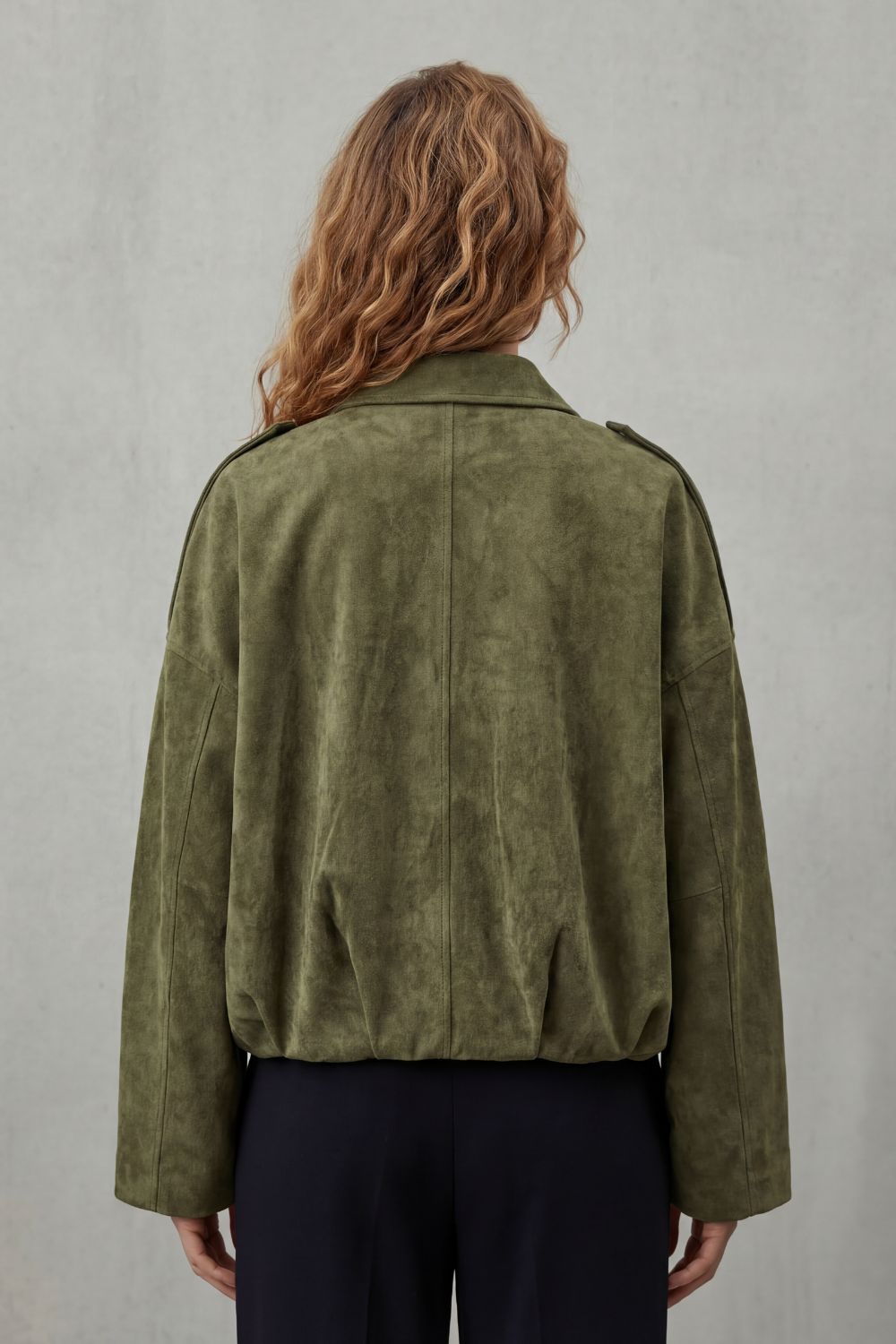Women's Suede Bomber Jacket – The Kalliane, view 3