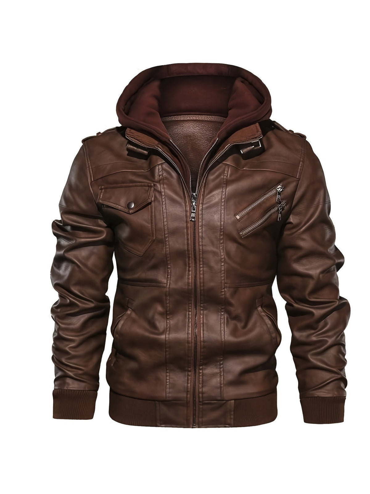 Men's hooded pu leather jacket – The Maddox by Huna – view 23