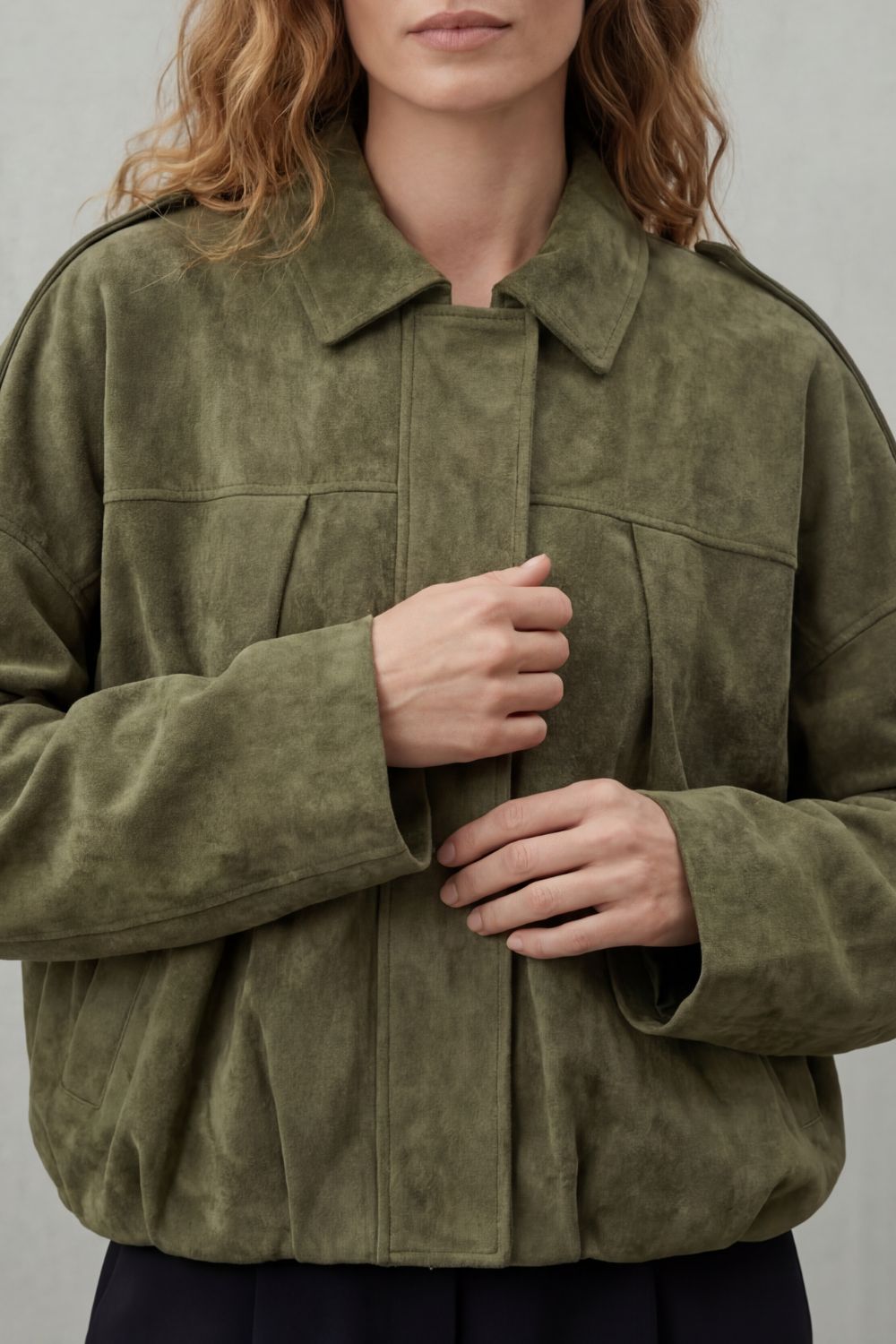 Women's Suede Bomber Jacket – The Kalliane, view 4