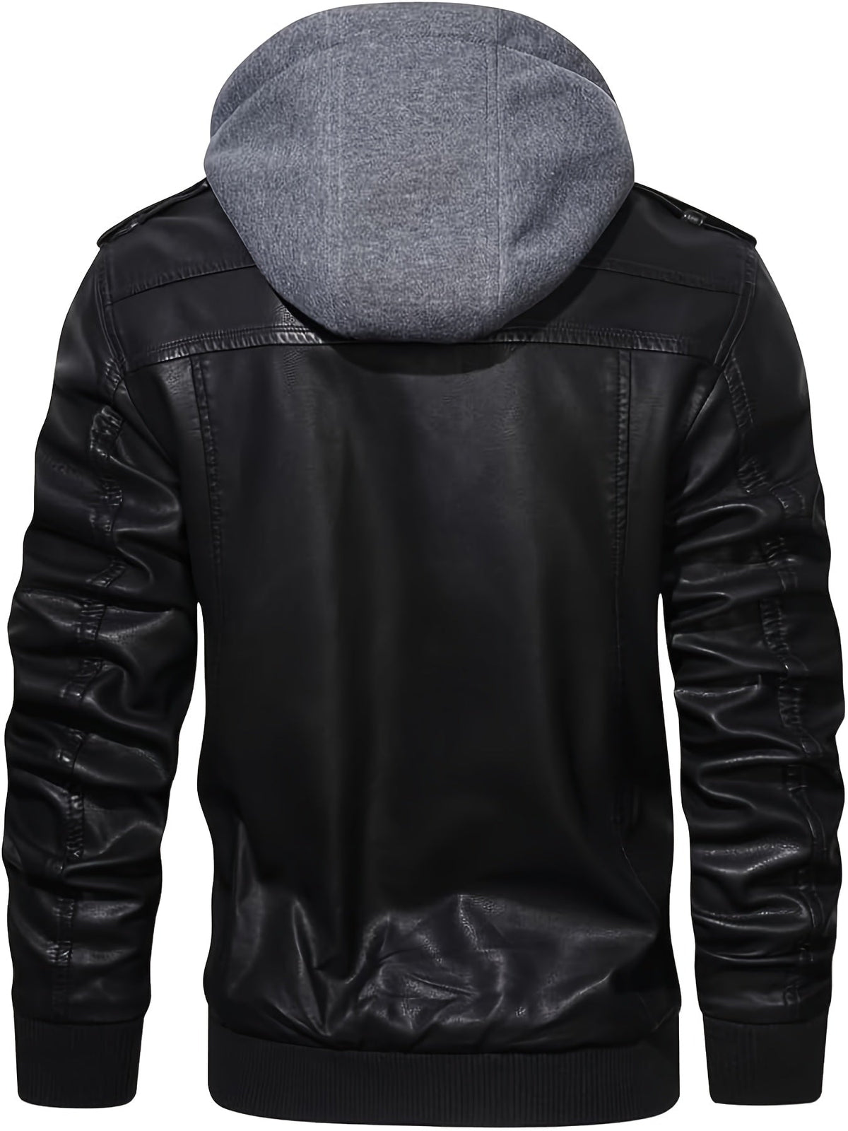 Men's hooded pu leather moto jacket – The Winston by Huna – view 2