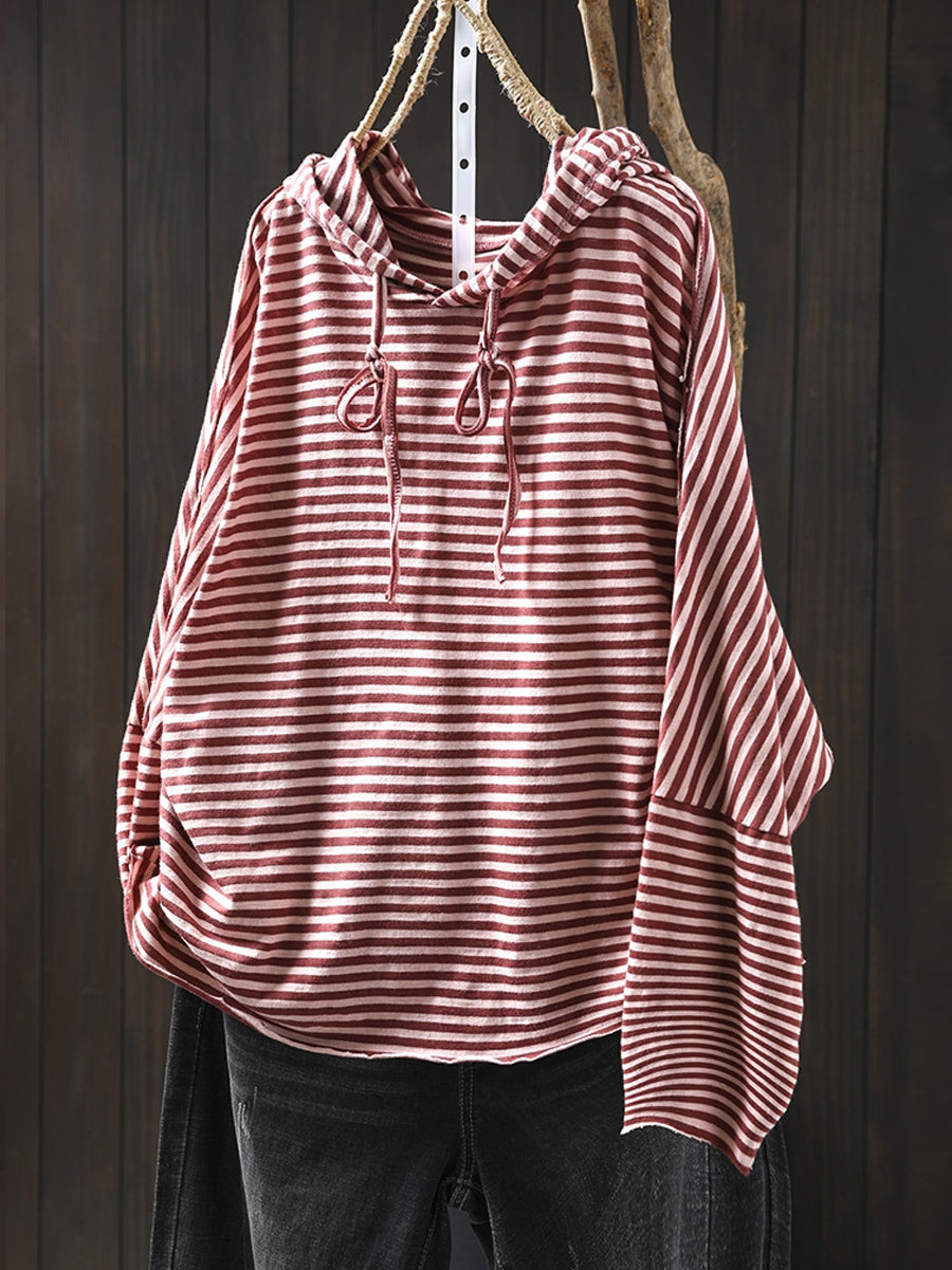 Women's Plus Size Striped Cotton Hoodie – relaxed long sleeve, view 7 | The Elsinore | Huna