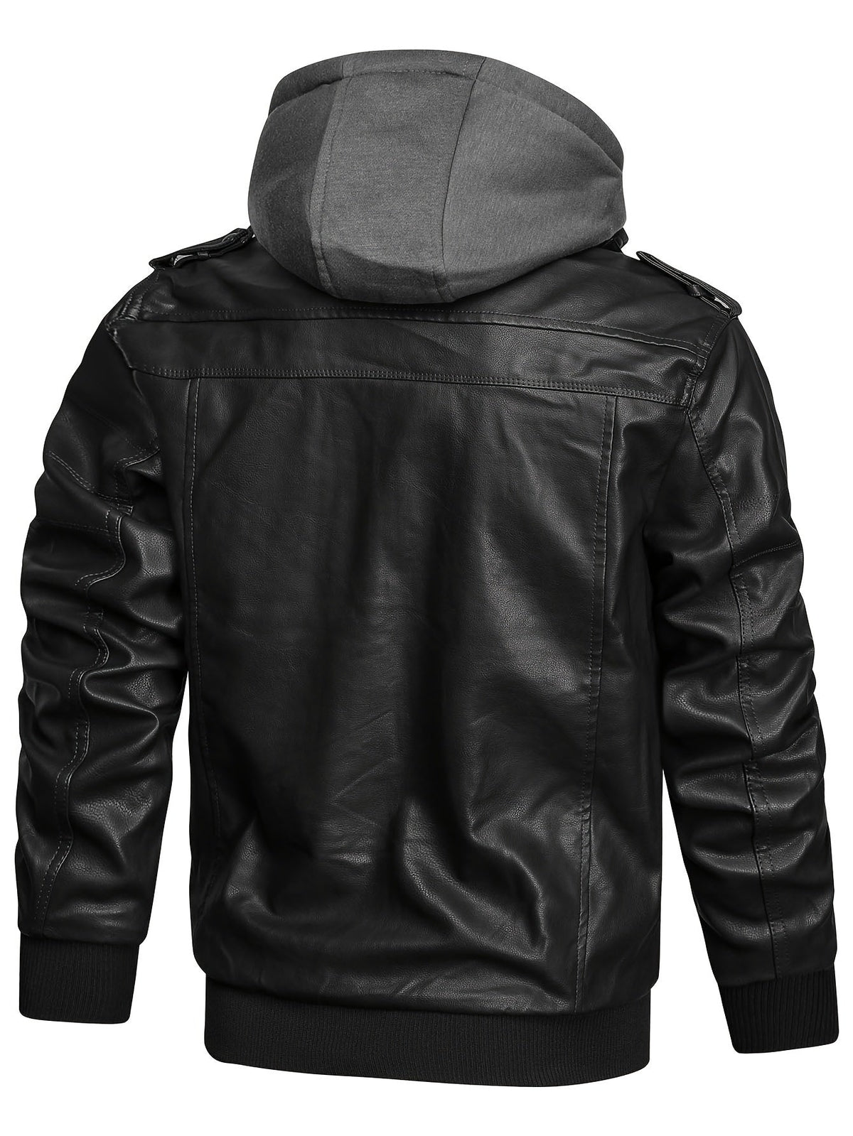 Men's hooded pu leather biker jacket – The Roderick by Huna – view 3