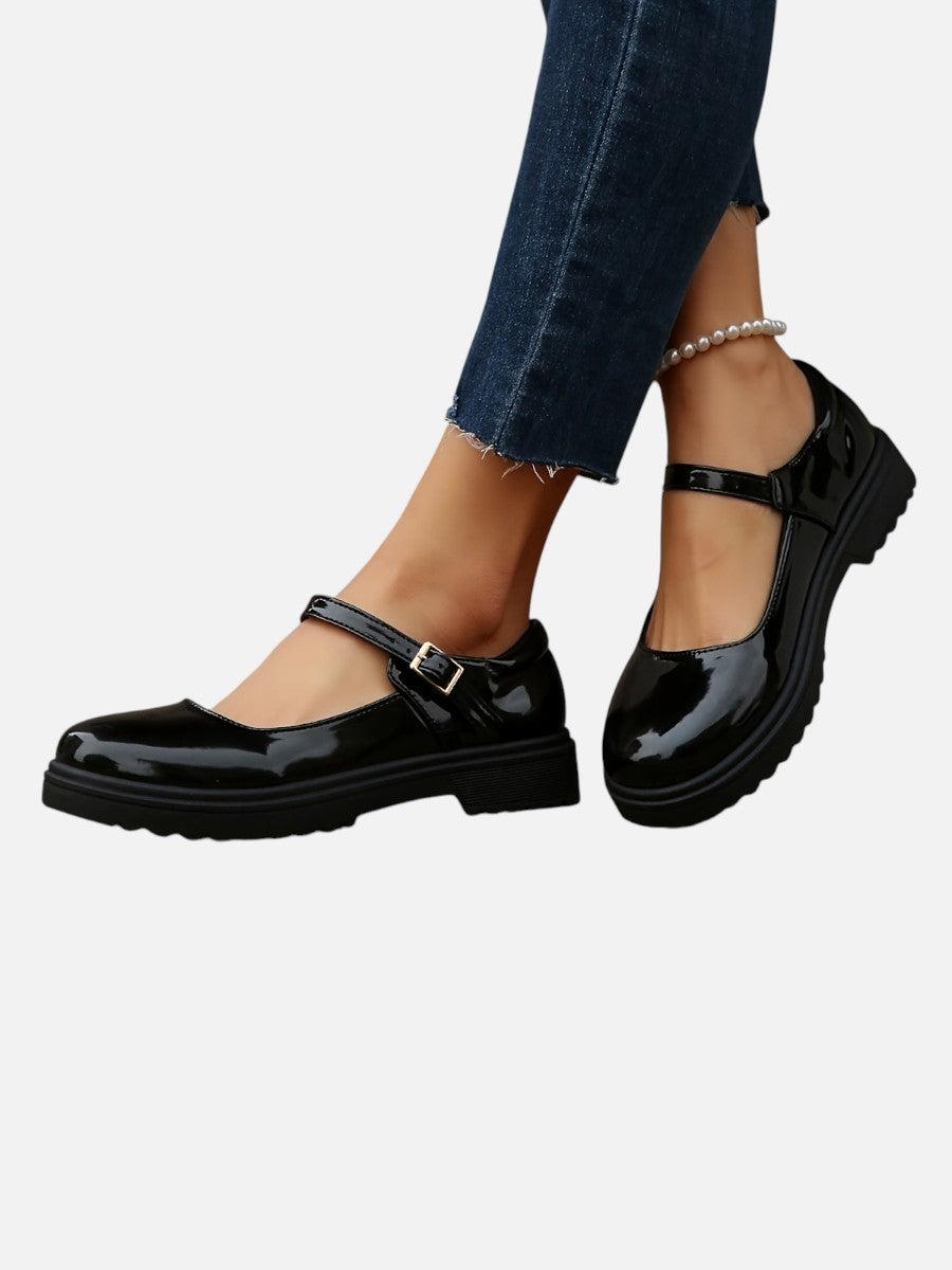 Women's Glossy Mary Jane Loafers – leather-look comfort, view 1 | The Ione | Huna