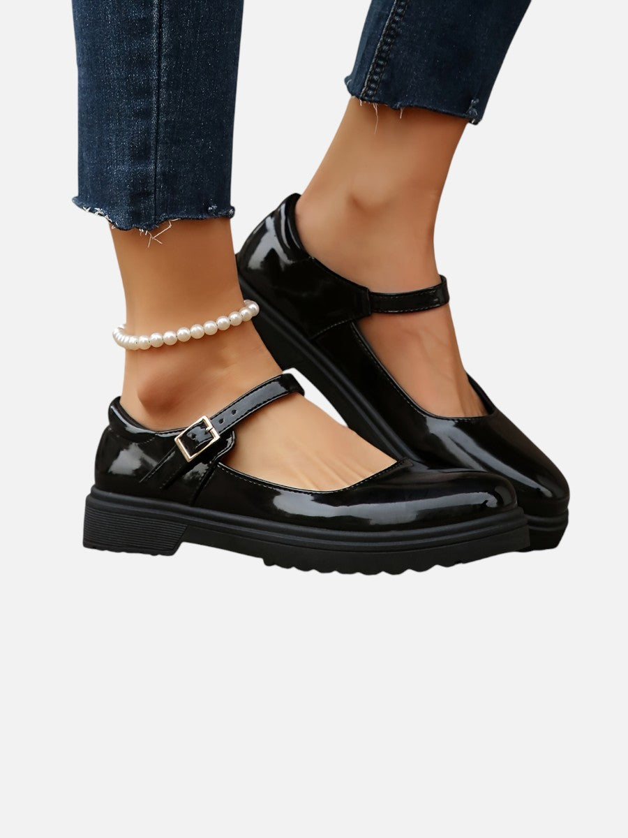 Women's Glossy Mary Jane Loafers – leather-look comfort, view 6 | The Ione | Huna