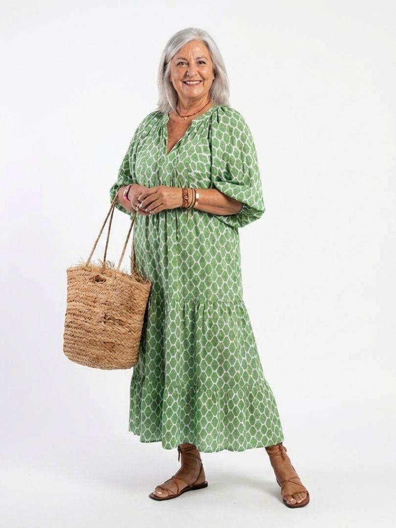 Apolline – Women's Tiered Patterned Midi Dress | Huna