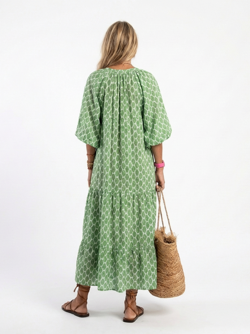 Apolline – Women's Tiered Patterned Midi Dress | Huna