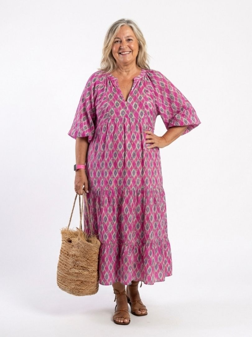 Apolline – Women's Tiered Patterned Midi Dress | Huna