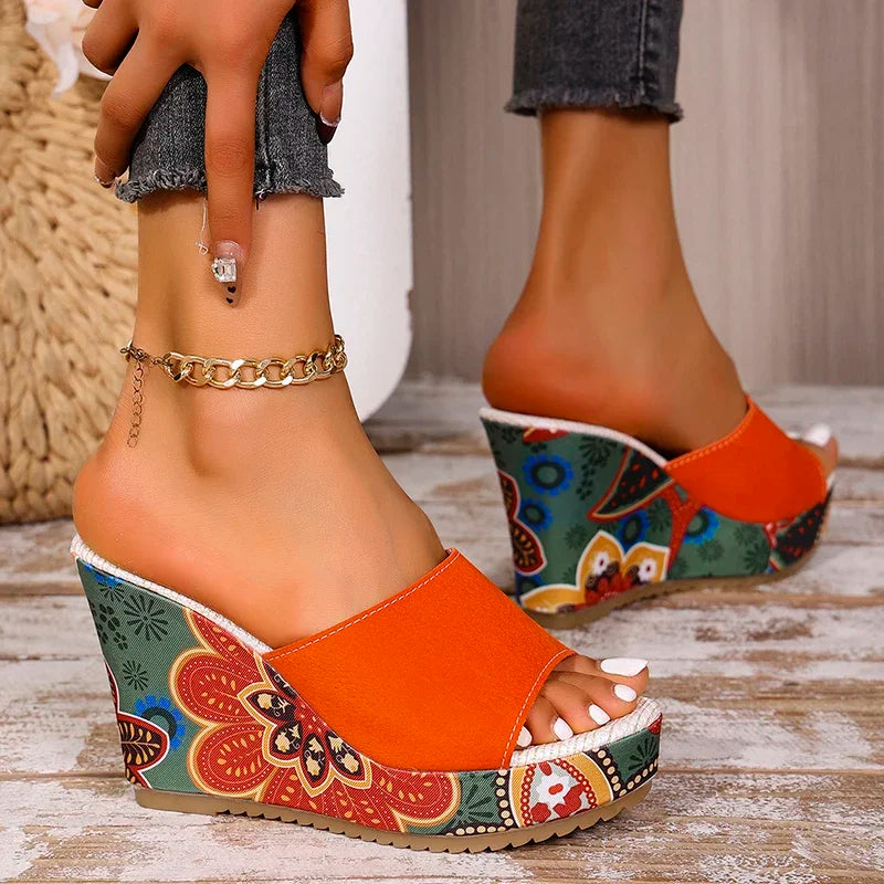 Women's Floral Wedge Sandals – Suede Platform Mule | The Lyra | Huna