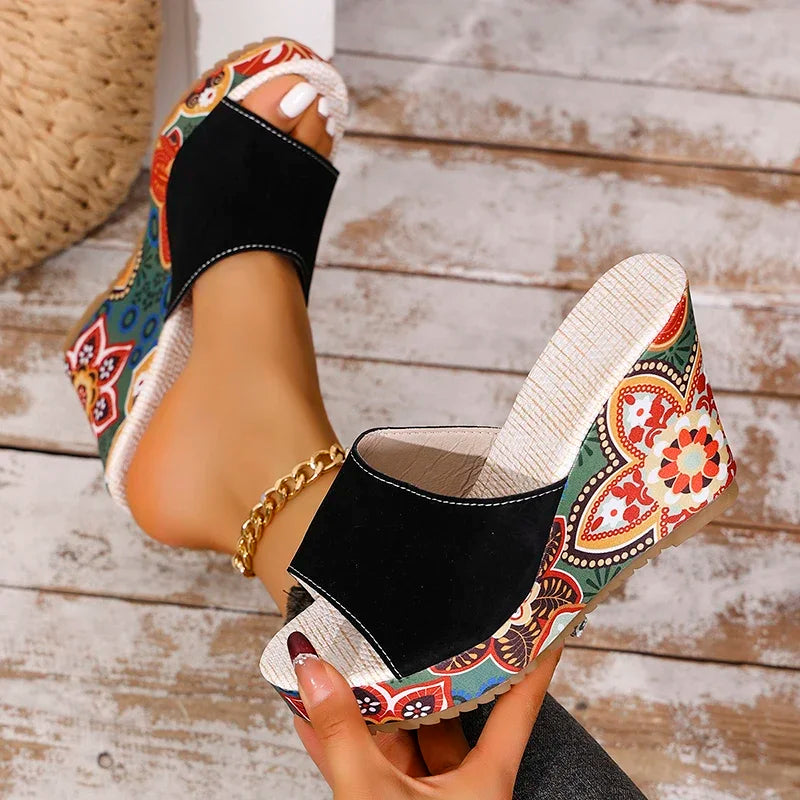 Women's Floral Wedge Sandals – Suede Platform Mule | The Lyra | Huna