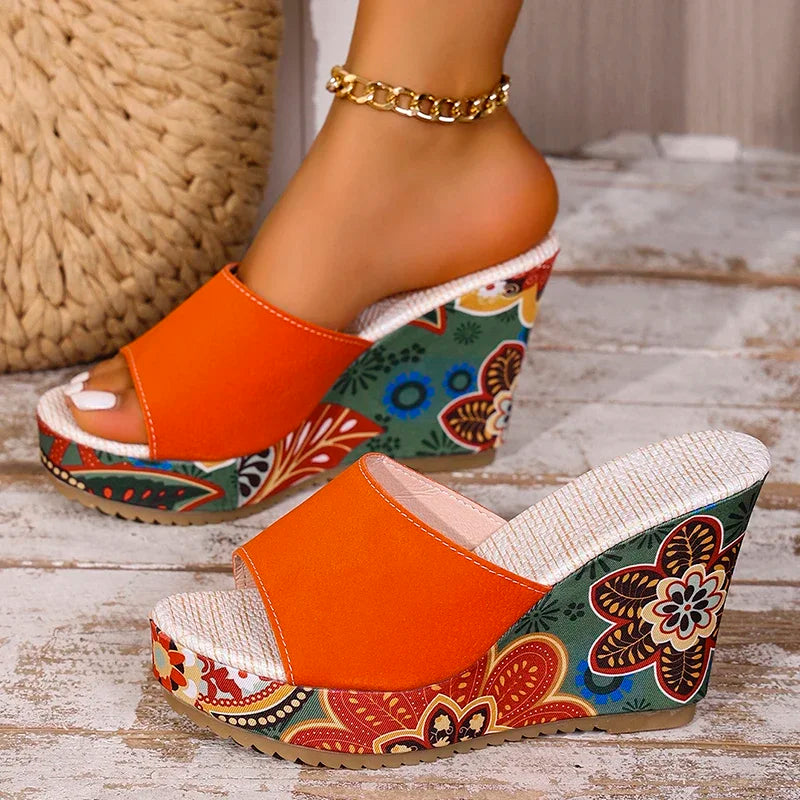 Women's Floral Wedge Sandals – Suede Platform Mule | The Lyra | Huna
