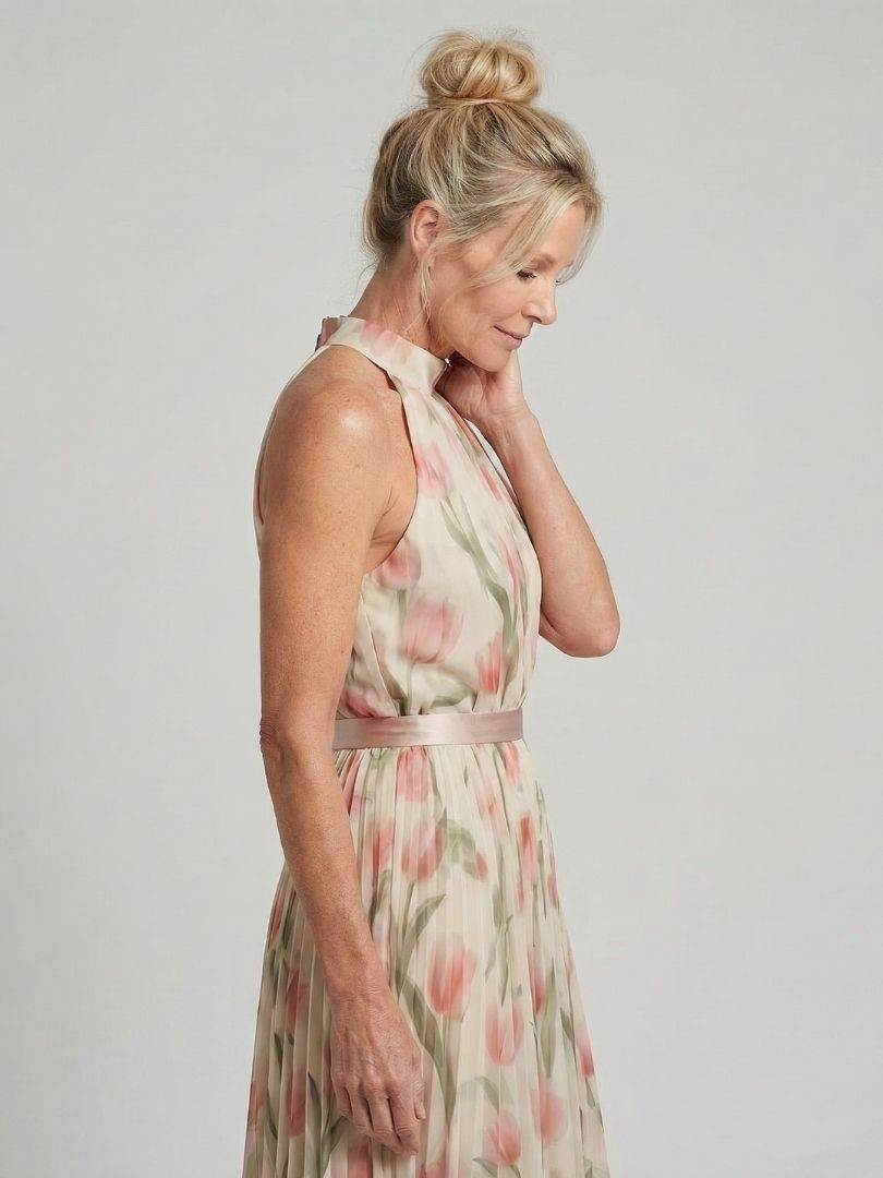 Aurelle – Women's Floral Halter Neck Midi Dress | Huna