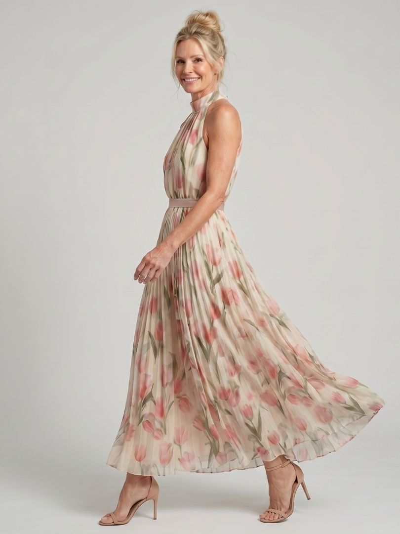 Aurelle – Women's Floral Halter Neck Midi Dress | Huna