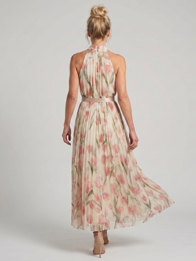 Aurelle – Women's Floral Halter Neck Midi Dress | Huna