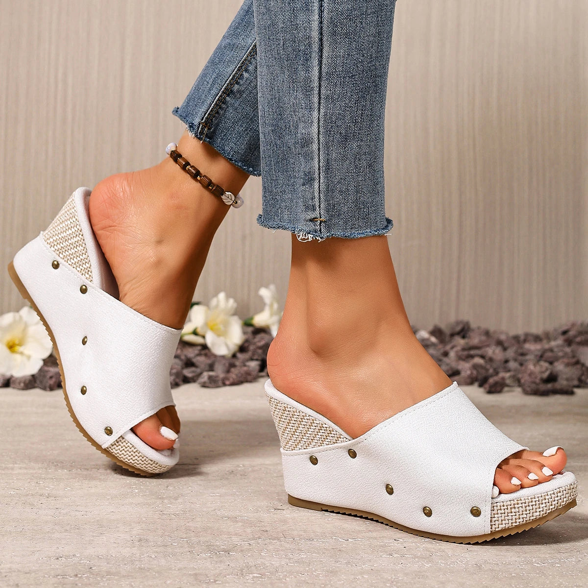 Women's Wedge Sandals – Gold Stud Detail | The Pella | Huna