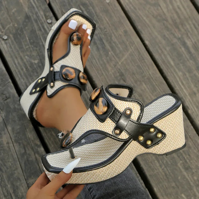 Women's Raffia Wedge Sandals – Tortoiseshell | The Bexley | Huna