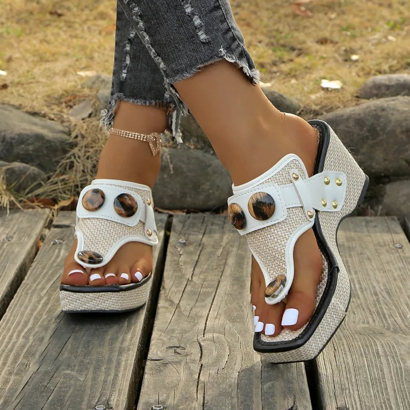 Women's Raffia Wedge Sandals – Tortoiseshell | The Bexley | Huna