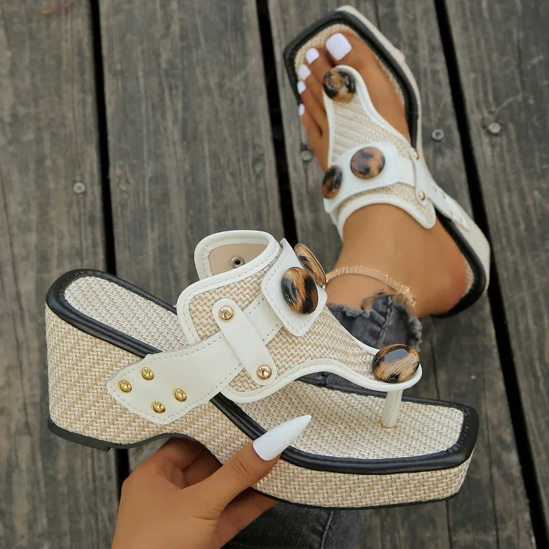 Women's Raffia Wedge Sandals – Tortoiseshell | The Bexley | Huna