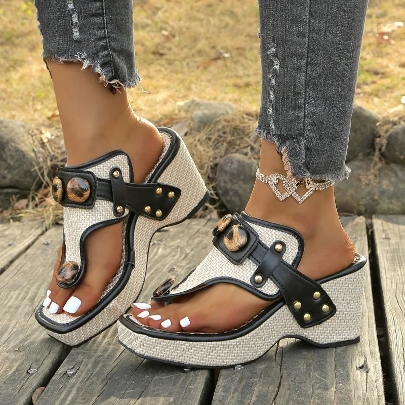Women's Raffia Wedge Sandals – Tortoiseshell | The Bexley | Huna
