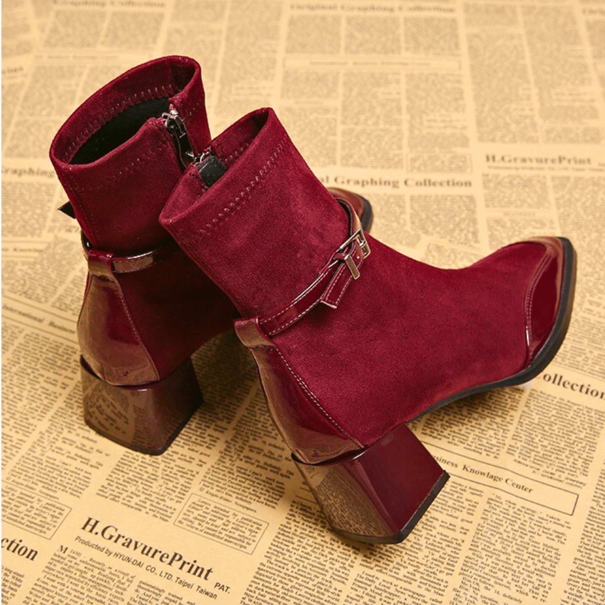 Women's Suede Block Heel Ankle Boots – The Avenoir | Huna