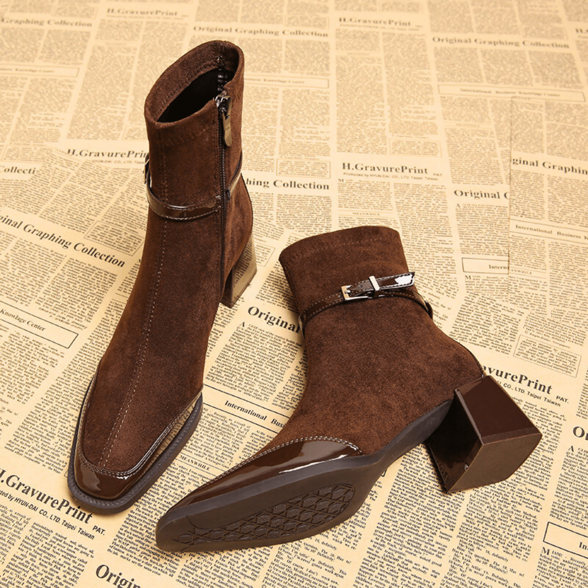 Women's Suede Block Heel Ankle Boots – The Avenoir | Huna