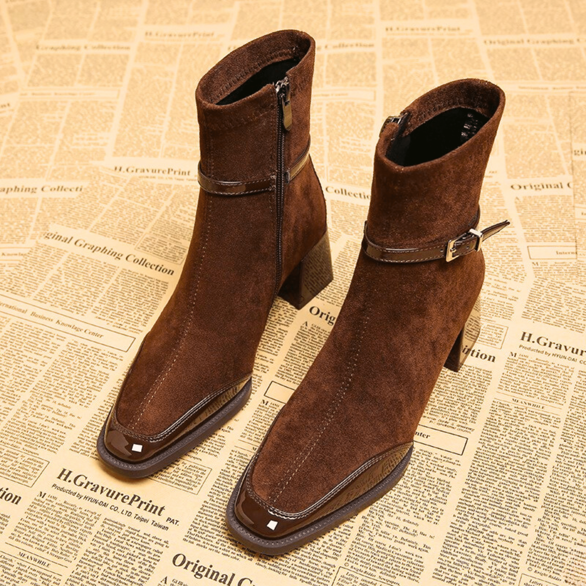 Women's Suede Block Heel Ankle Boots – The Avenoir | Huna
