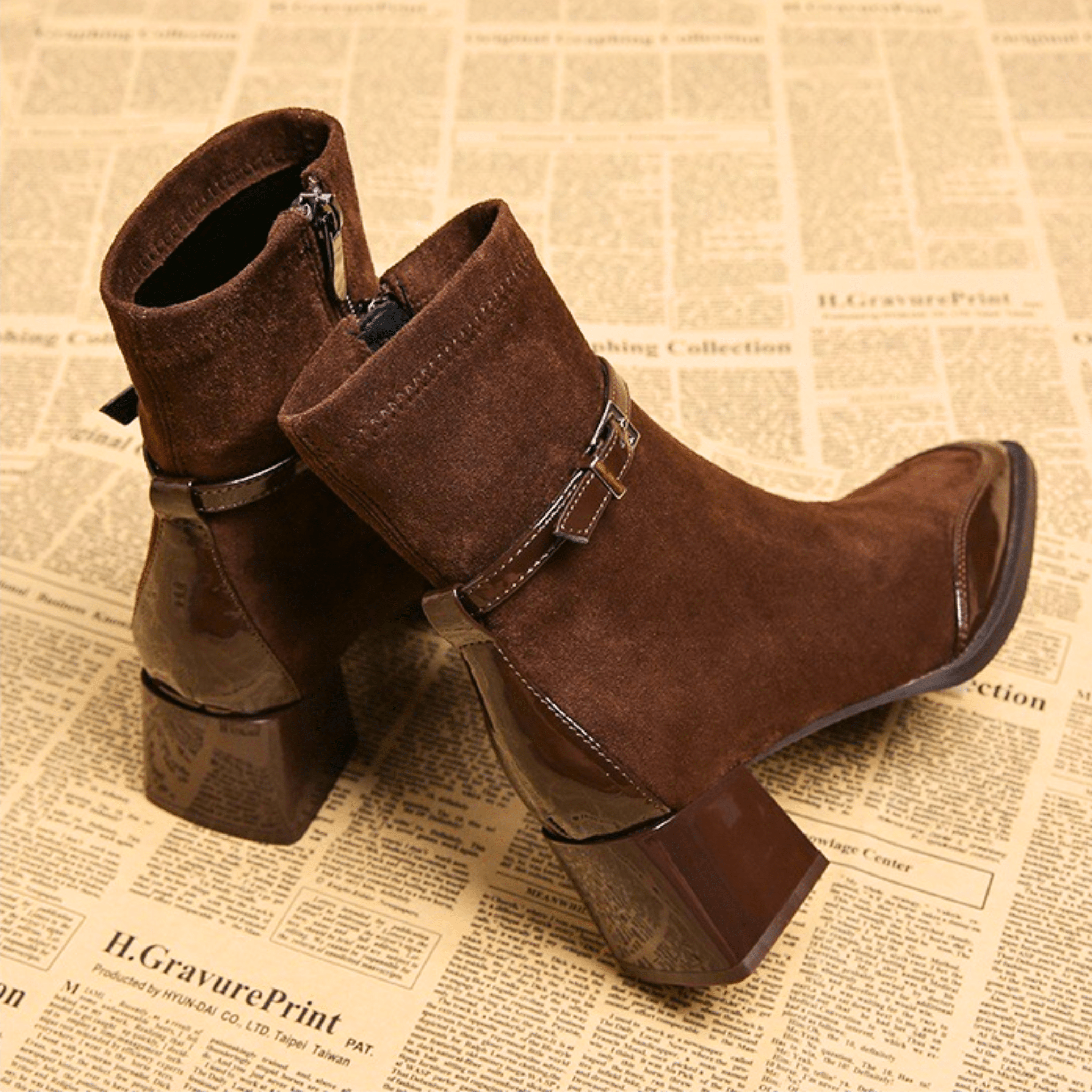 Women's Suede Block Heel Ankle Boots – The Avenoir | Huna