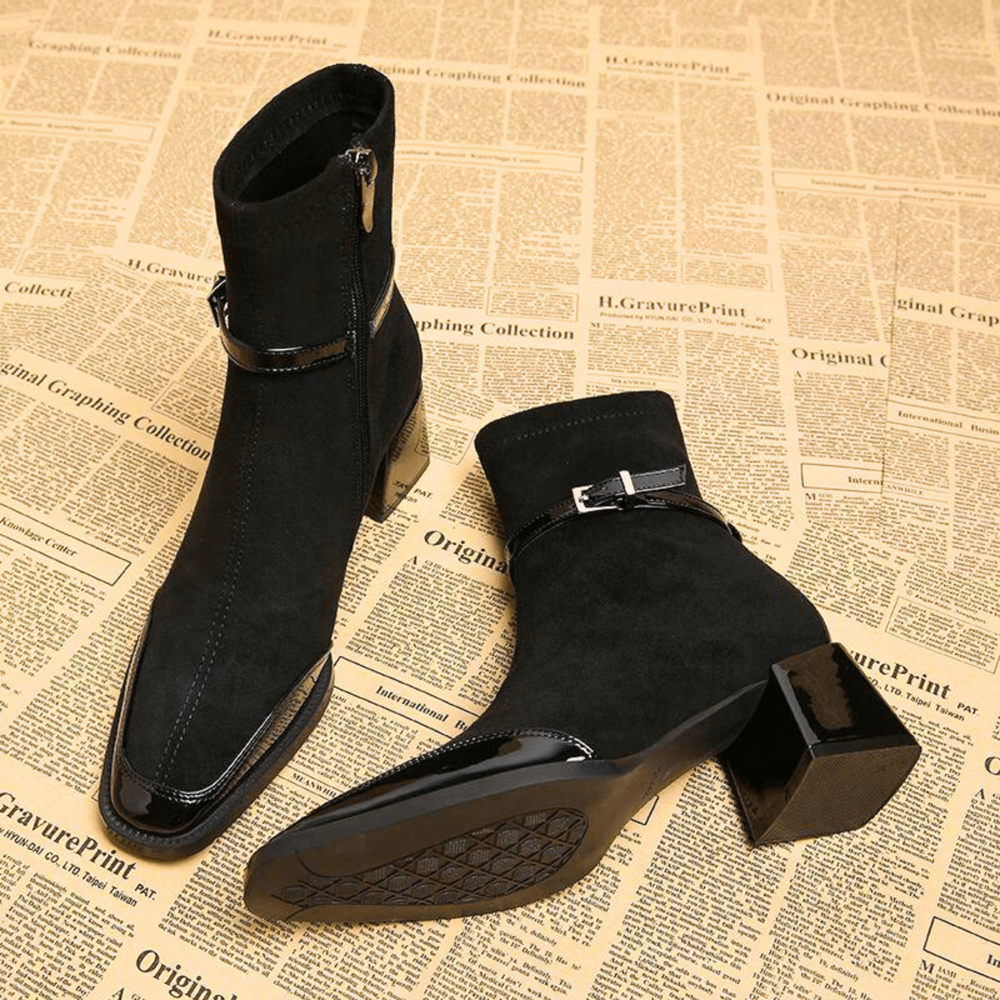 Women's Suede Block Heel Ankle Boots – The Avenoir | Huna