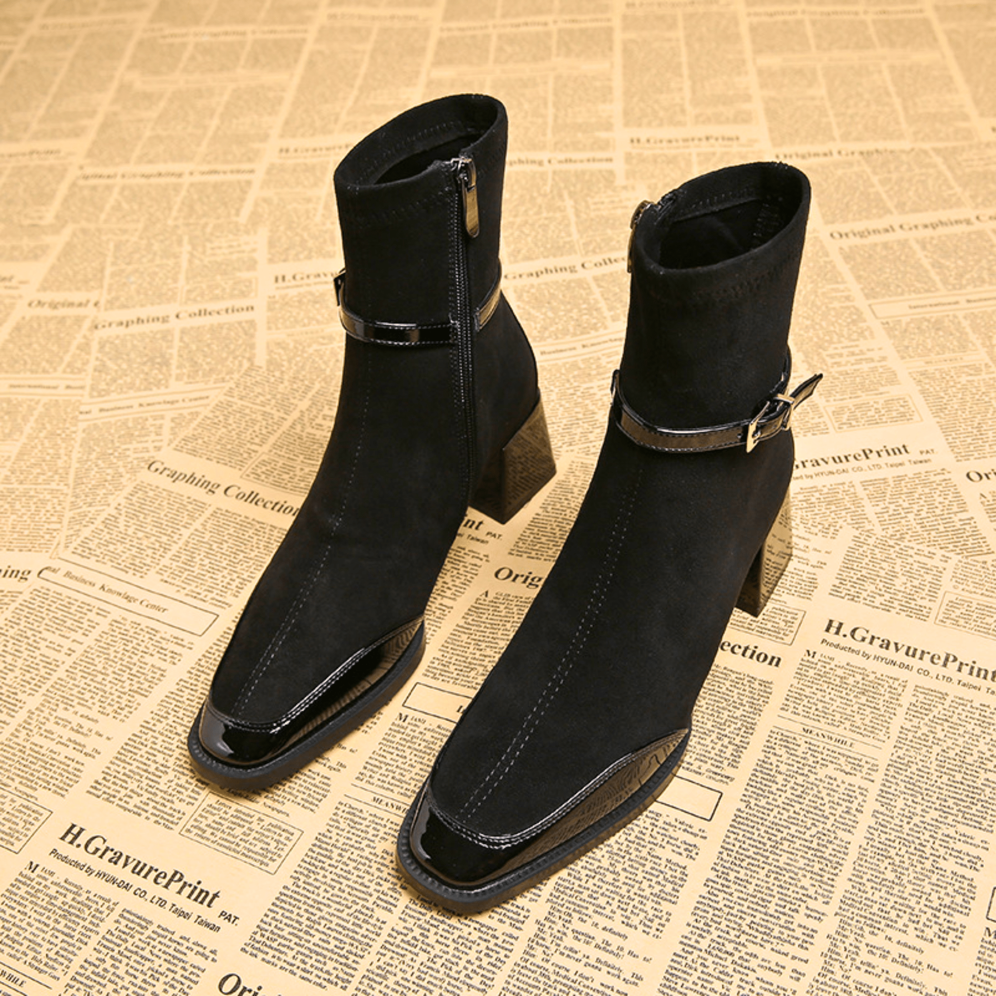 Women's Suede Block Heel Ankle Boots – The Avenoir | Huna