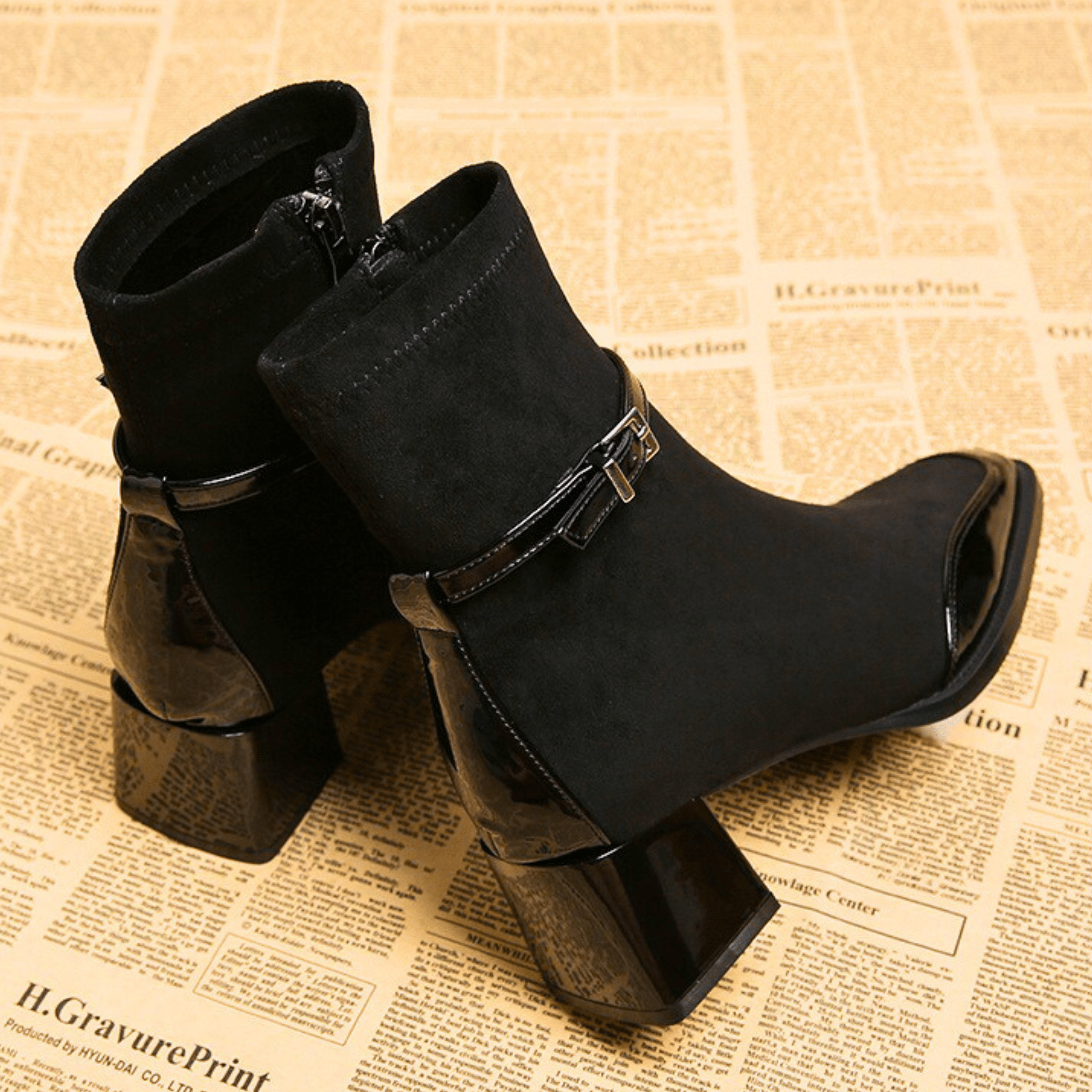 Women's Suede Block Heel Ankle Boots – The Avenoir | Huna