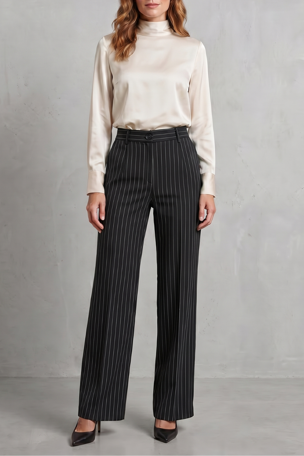 Women's Pinstripe Wide Leg Trousers – The Sapphirine, view 1
