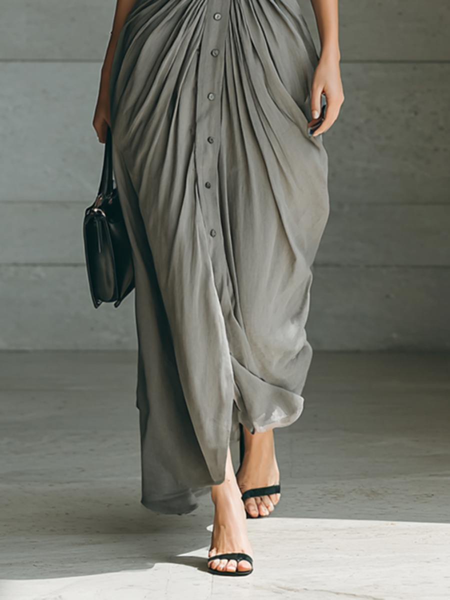 The Winifred – Women's Belted Lapel Long Sleeve Maxi Dress | Huna