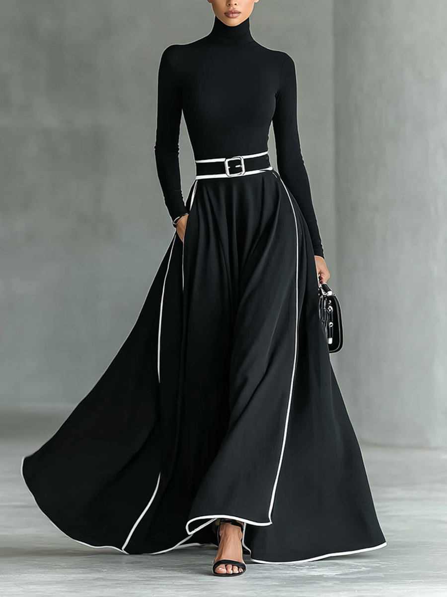 The Wilhelmina – Women's High Collar Long Sleeve Maxi Dress | Huna