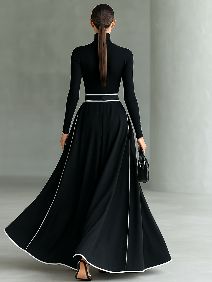 The Wilhelmina – Women's High Collar Long Sleeve Maxi Dress | Huna