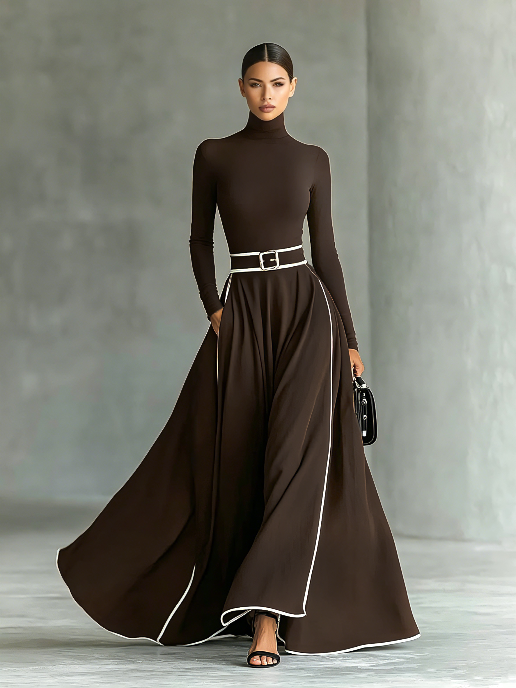 The Wilhelmina – Women's High Collar Long Sleeve Maxi Dress | Huna